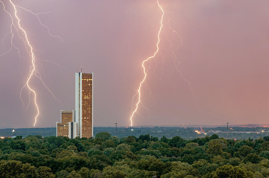 Tulsa Oklahoma Cityplex And Lightning Bolts Photograph