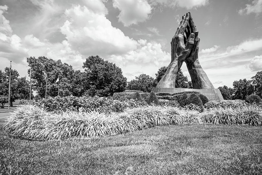 Tulsa Oklahoma Praying Hands Landscape - Black and White Photograph by Gregory Ballos