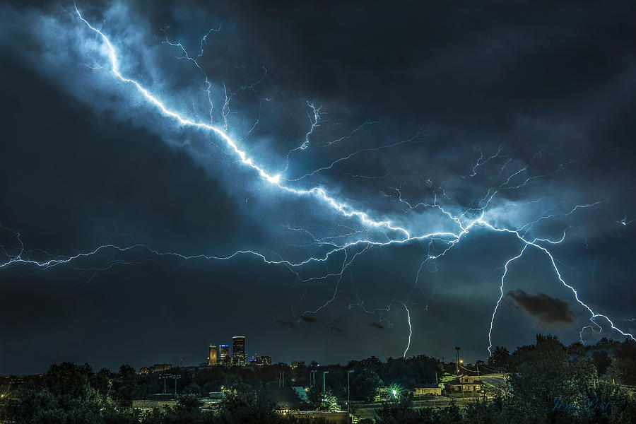 Tulsa Towers Lightning Photograph by Jesse POST
