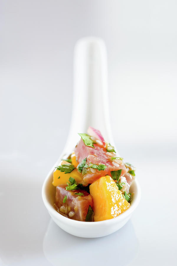 Tuna Ceviche In Asian Soup Spoon Photograph by Inti St. Clair