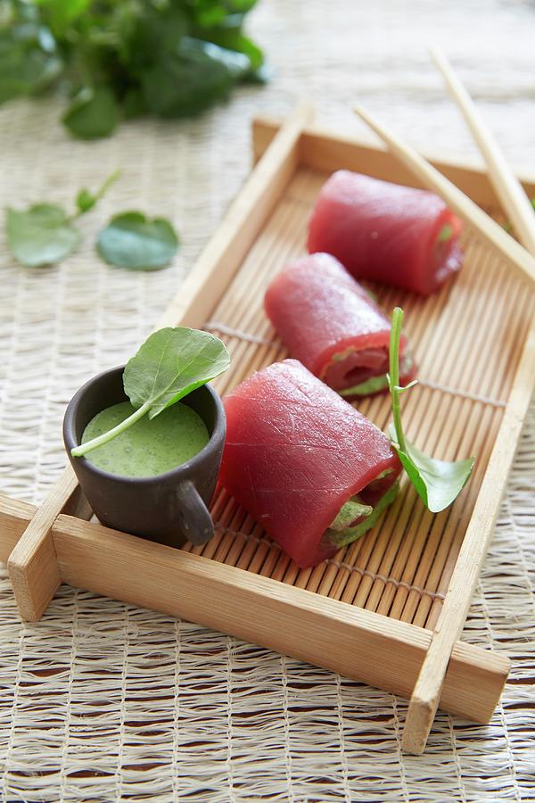 Tuna Rolls With A Watercress Sauce Photograph by Jo Kirchherr