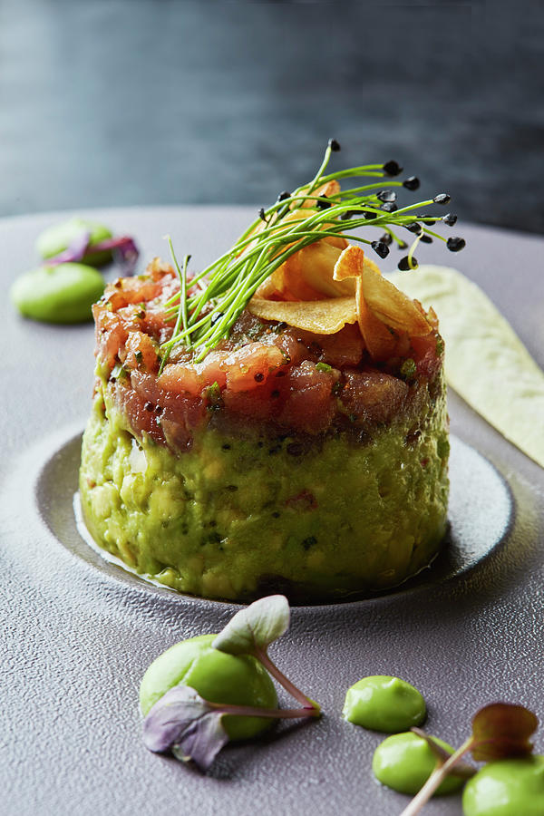 Tuna Tartar With Mashed Avocado And Crispy Garlic Photograph by Liv Friis