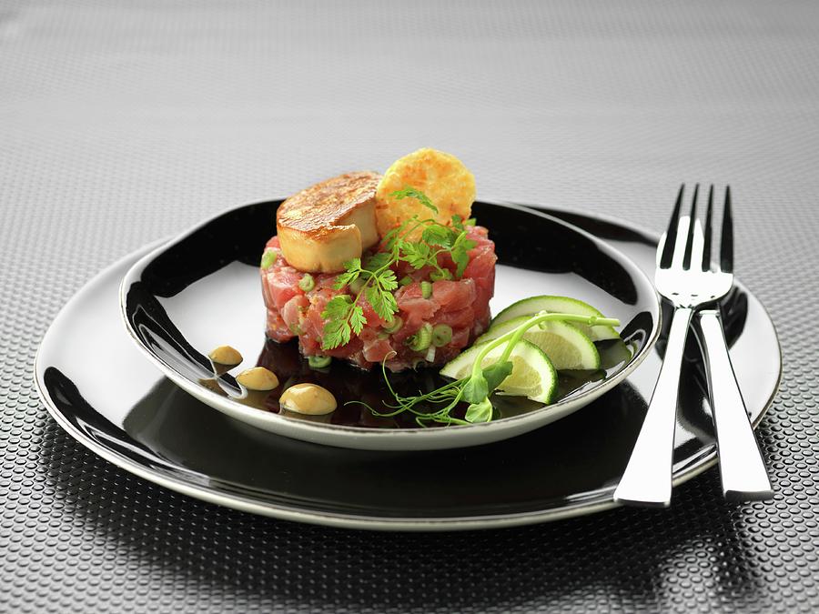 Tuna Tartare With Pan-fried Foie Gras And Comt Tuile Photograph by Gelberger