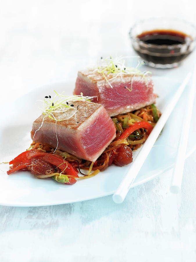 Tuna Tataki And Pan-fried Thinly Chopped Vegetables Photograph by Lawton