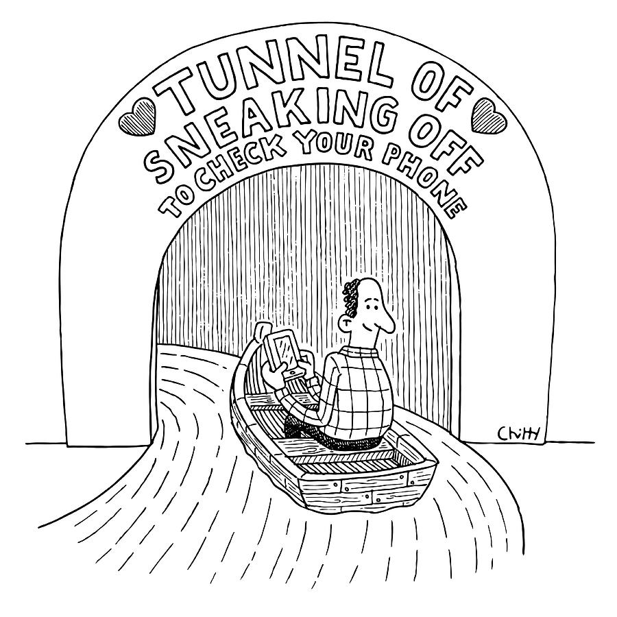 Tunnel Of Sneaking Off To Check Your Phone Drawing by Tom Chitty