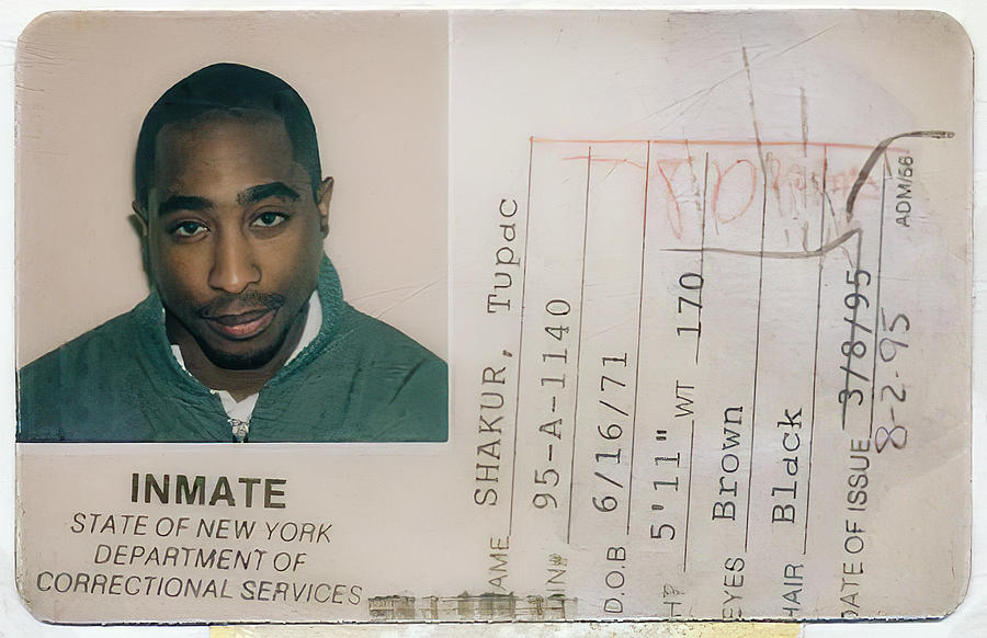 Tupac Shakur New York Dept Of Corrections Prison I D 1995 Photograph