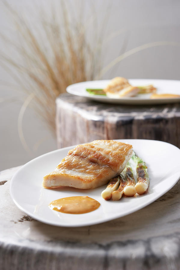 Turbot With Spring Onions And Choron Sauce Photograph by Jalag / Jan-peter Westermann