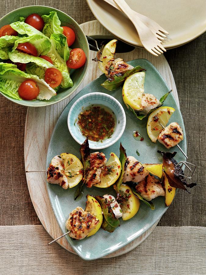 Turkey And Lemon Skewers With Bay Leaves Photograph by Gareth Morgans