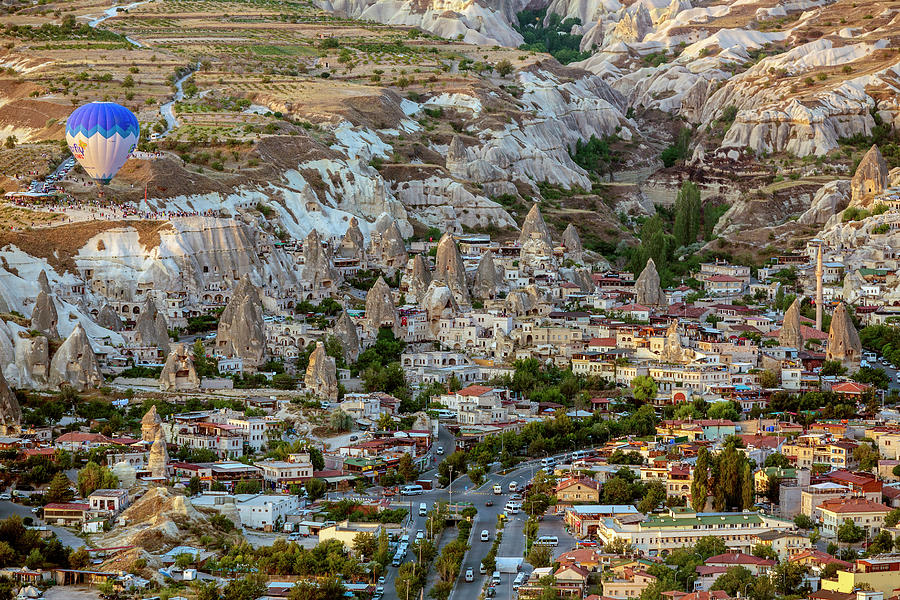 Turkey, Central Anatolia, Goreme, Cappadocia, Aerial View Of Goreme Town, In Goreme National Park, Cappadocia Digital Art by Chantal Reed