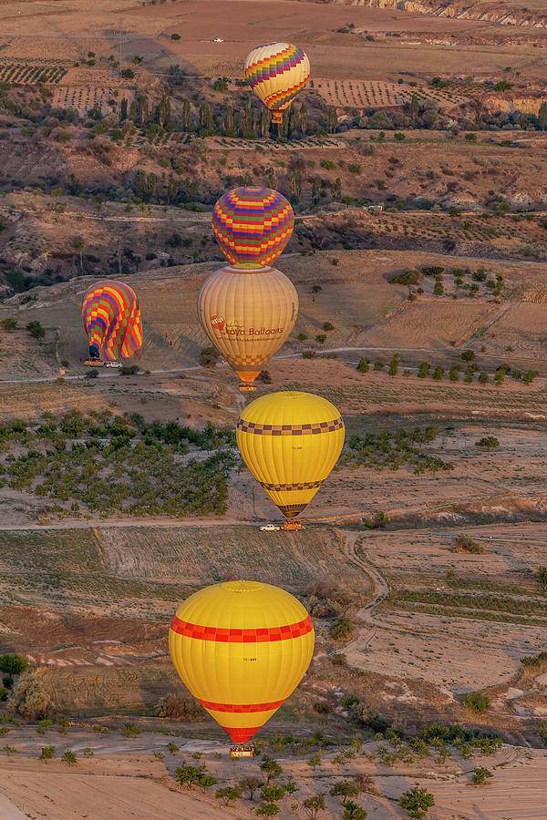 Turkey, Central Anatolia, Goreme, Cappadocia, Hot Air Ballooning Over The Anatolian Plains, Cappadocia Digital Art by Chantal Reed