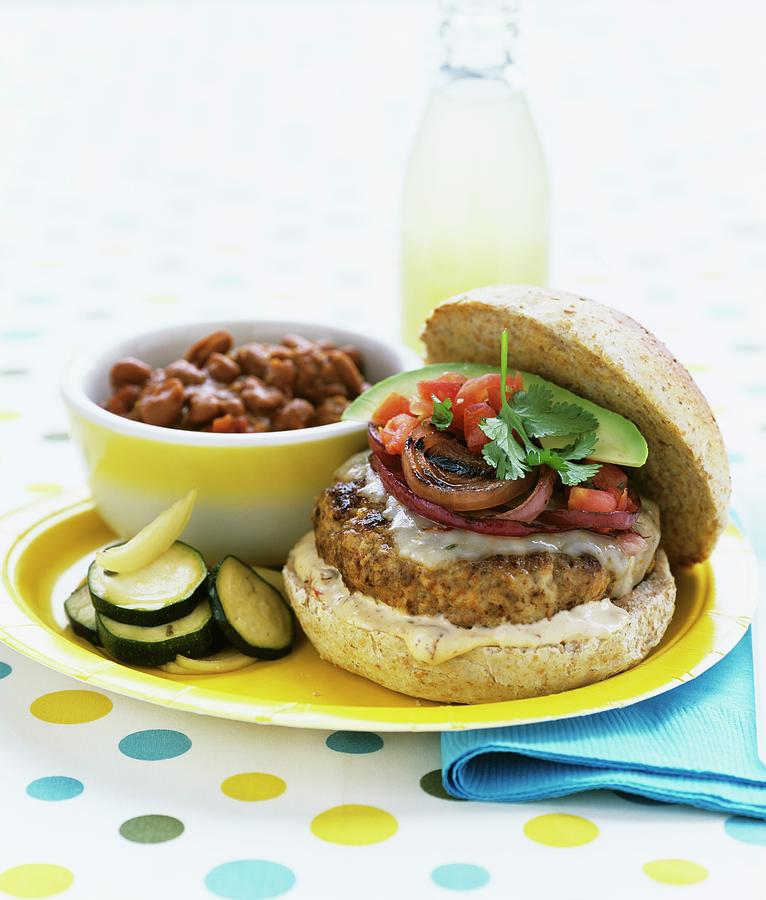 Turkey-pork Burger With Baked Beans Photograph by Clive Streeter