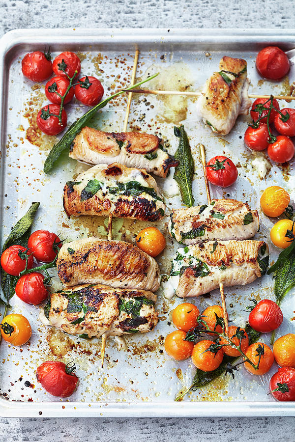 Turkey Rolls With Sage Tomatoes And Goats Cream Cheese Photograph by Stockfood Studios /  Ulrike Holsten