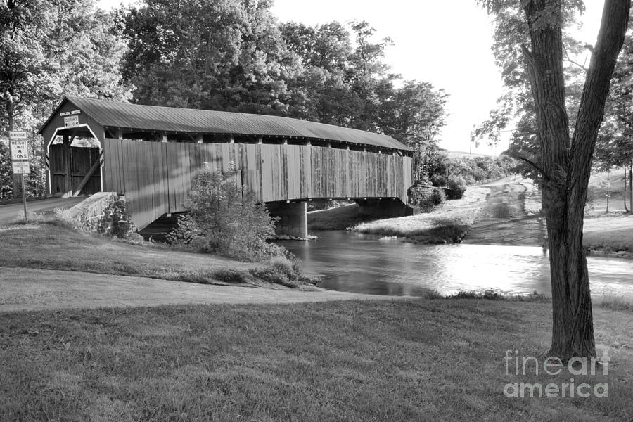 Turkey Trail Covered Bridge Over Sherman Creek Black And White Photograph by Adam Jewell