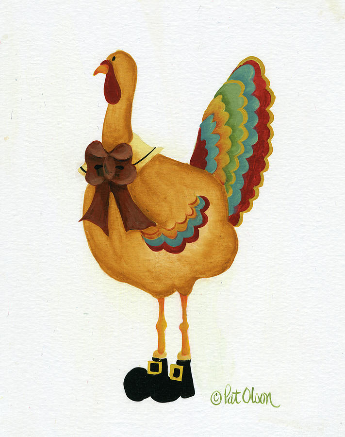 Fall Painting - Turkey With Bow And Army Boots by Pat Olson Fine Art And Whimsy