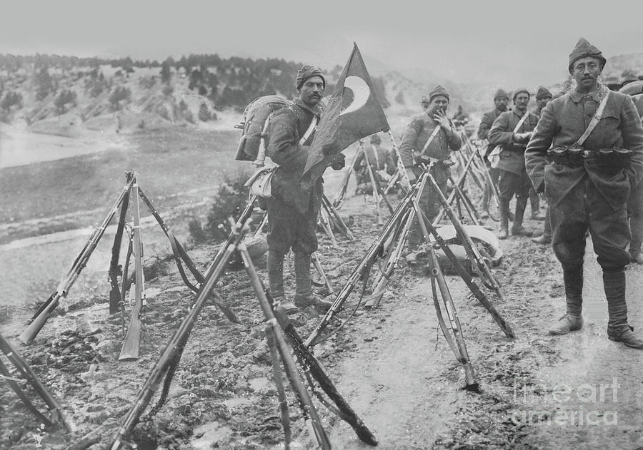Turkish Infantry Column At Rest, C.1914-15 (b/w Photo) Photograph by Turkish Photographer