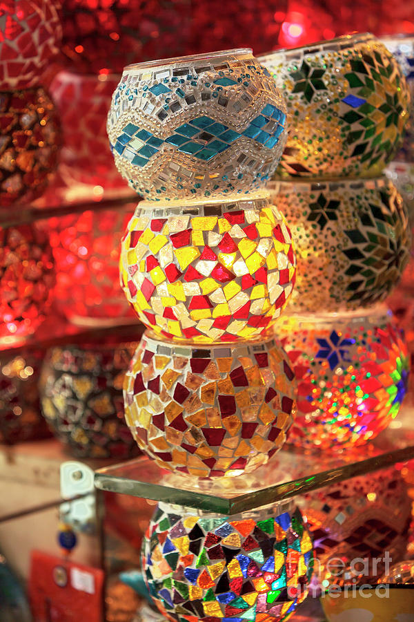 Turkish Mosaic Candle Holders at the Spice Bazaar Istanbul Photograph by John Rizzuto