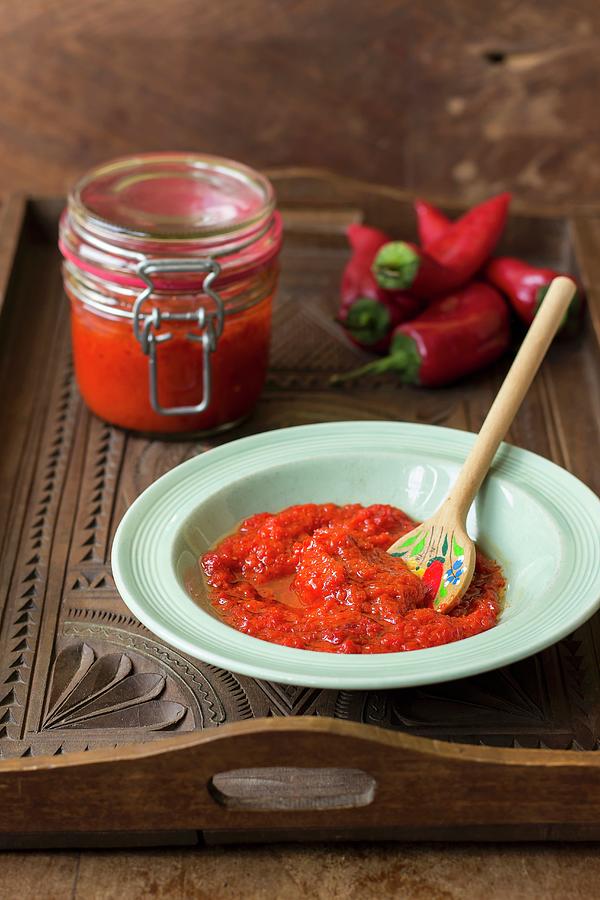 Turkish-style Red Pepper Sauce With Chilli Peppers Photograph by Zuzanna Ploch