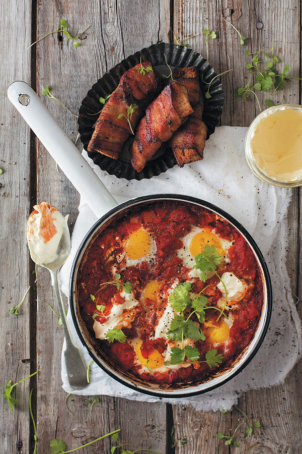 Turkish-style Shakshuka With Bacon Bread Sticks Photograph by Great Stock!