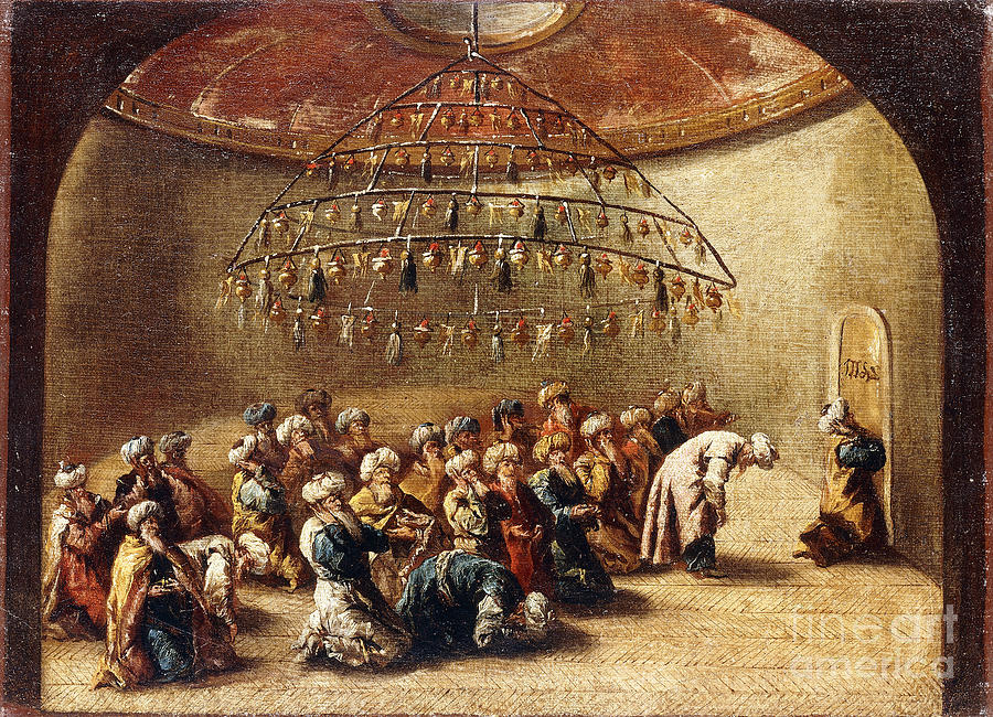 Turks At Prayer In A Mosque Painting by Giovanni Antonio Guardi