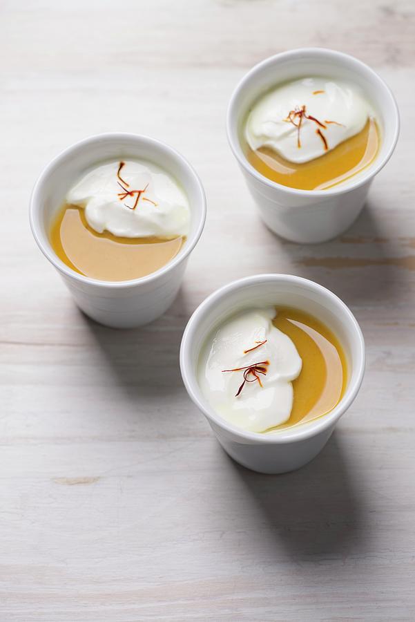 Turmeric Panna Cotta With Coconut Cream And Saffron Photograph by Laurange
