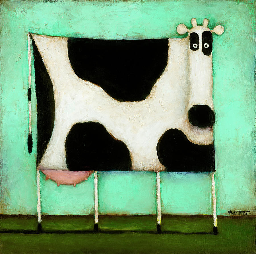Farm Animals Painting - Turquoise Cow by Daniel Patrick Kessler