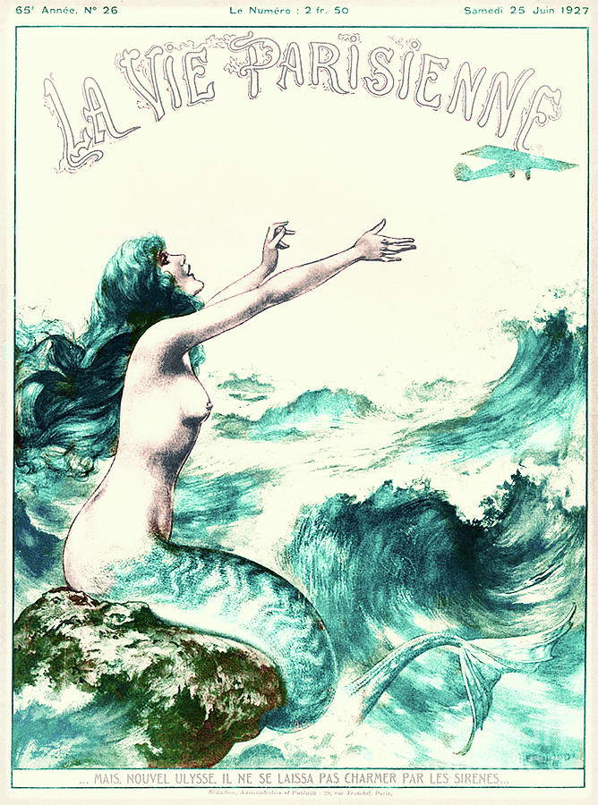 Turquoise Mermaid Vintage Poster Painting by Mindy Sommers