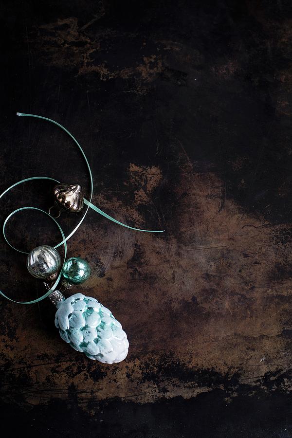 Turquoise Pine Cone Christmas Tree Bauble Photograph by Eising Studio