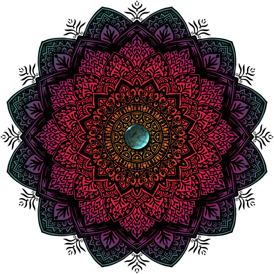 Mandala Mixed Media - Turquoise Stone Coloured Mandala by Delyth Angharad Mandala Mixed Media - Turquoise Stone Coloured Mandala by Delyth Angharad
