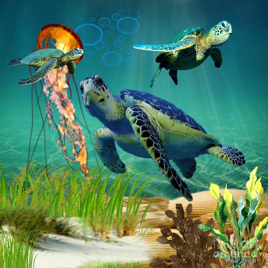 Turtle and Jelly Digital Art by Gena Livings