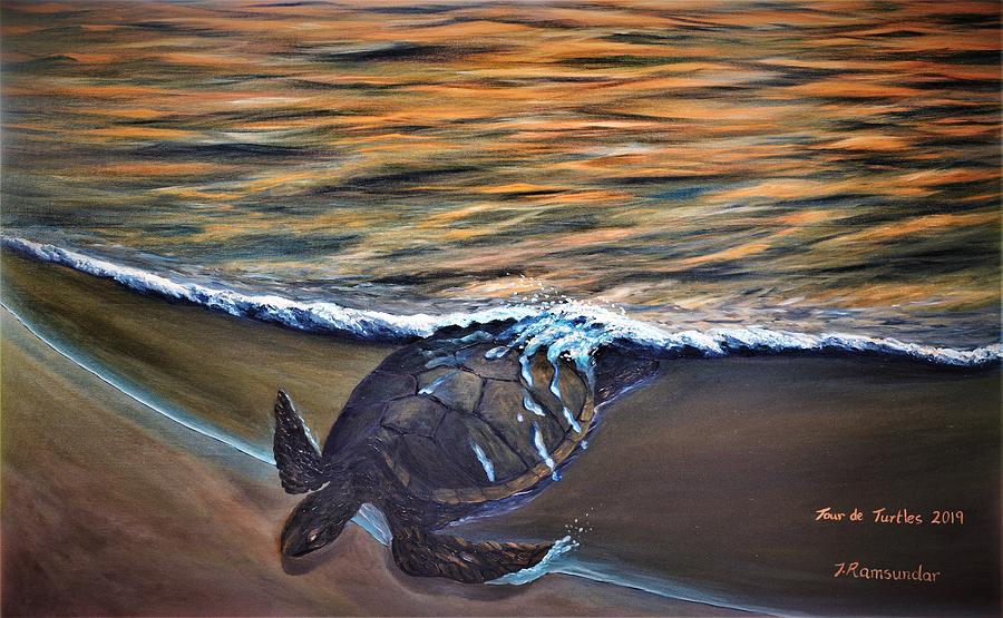 Turtle Coming Ashore Painting by Torrence Ramsundar