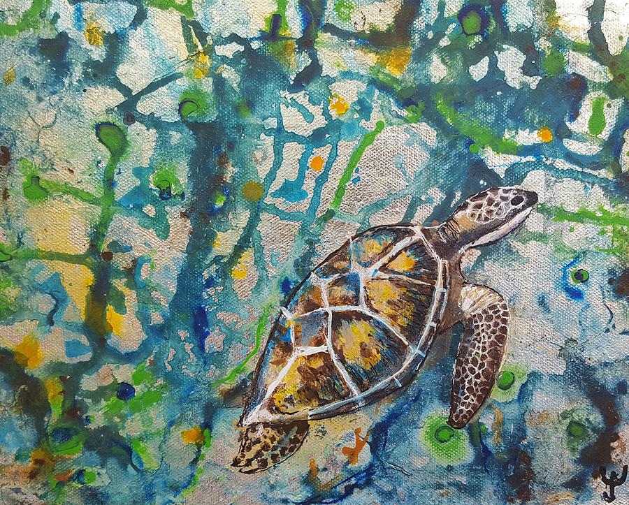 Turtle in seaweed Mixed Media by Yvonne Walther - Fine Art America