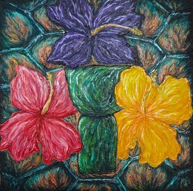 Turtle Latte Stone Hibiscus Painting by Michelle Pier