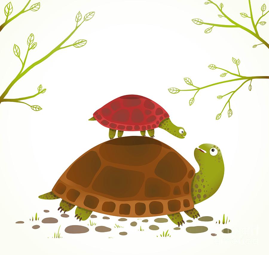 Love Digital Art - Turtle Mother And Baby Childish Animal by Popmarleo