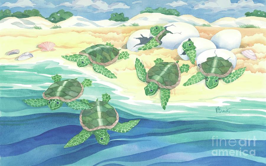 Turtle Nestlings Painting by Paul Brent