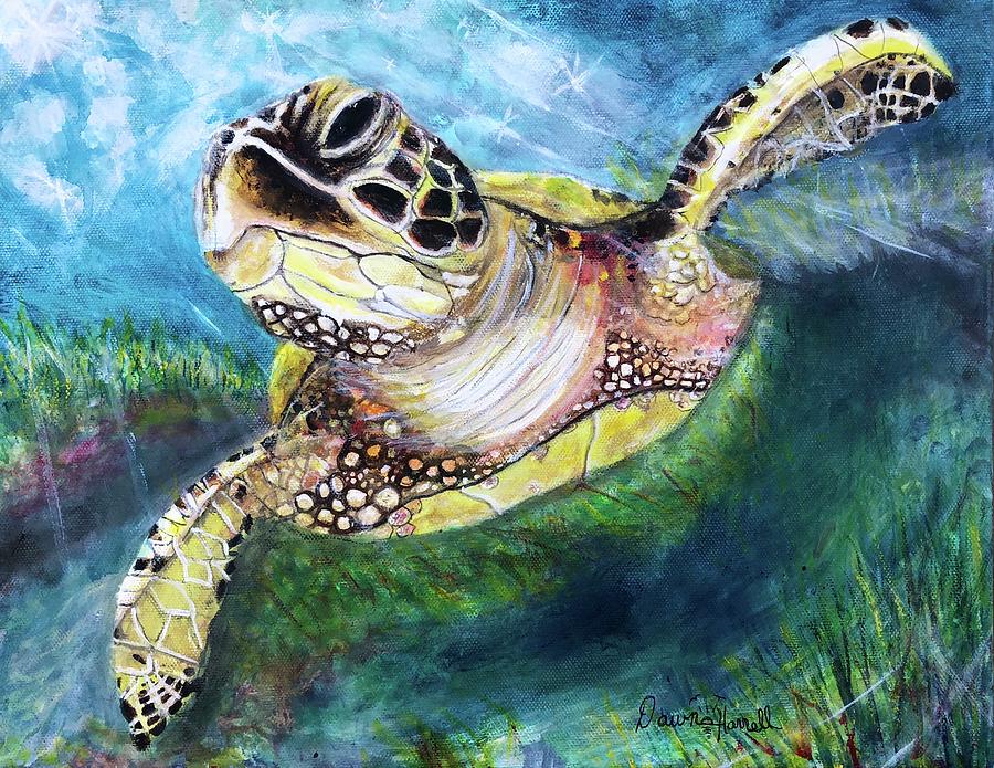 Turtle Swim Painting by Dawn Harrell