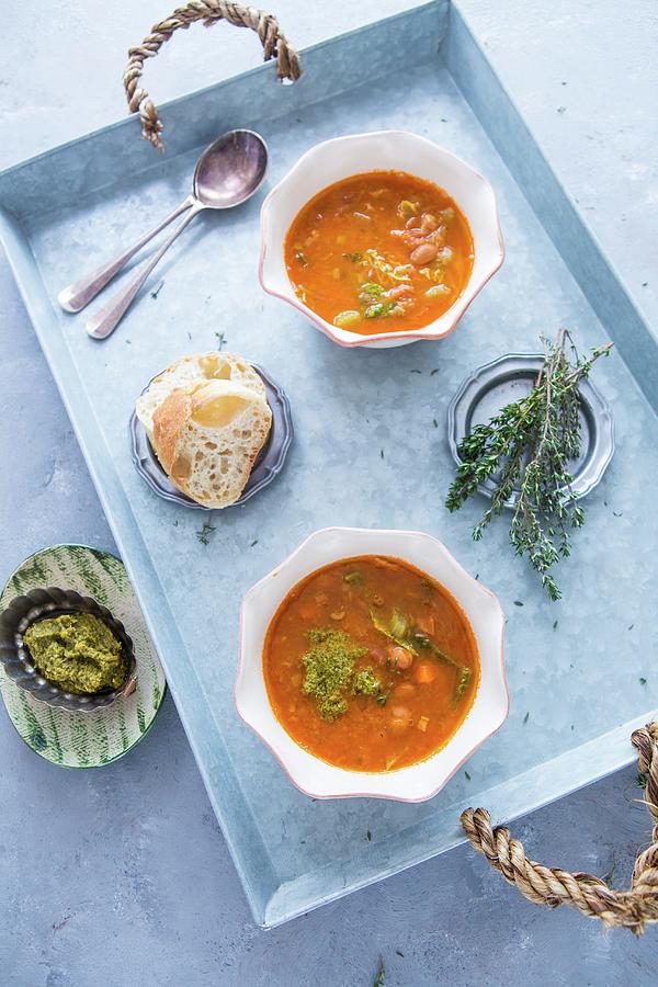 Tuscan Bean Soup On A Tray Photograph by Aniko Takacs