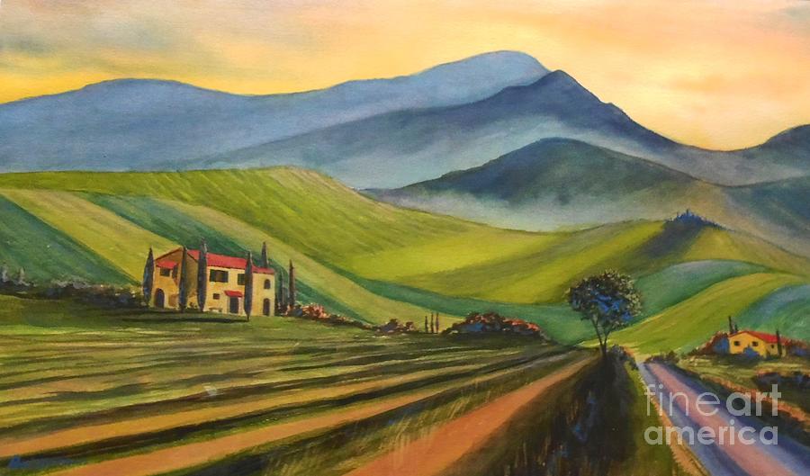Tuscan Fields Painting by Petra Burgmann