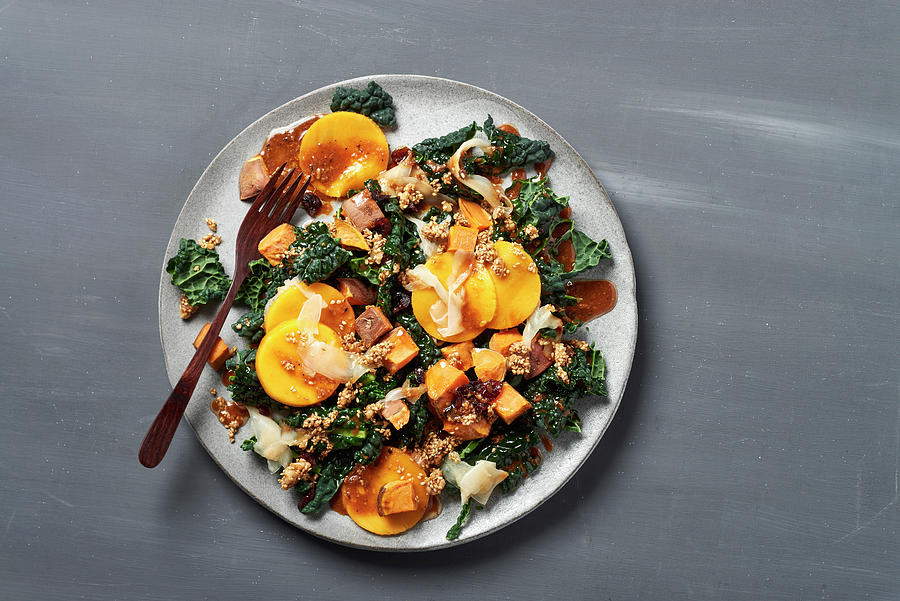 Tuscan Kale Salad With Sweet Potatoes, Mango And Ginger Photograph by Hans Gerlach