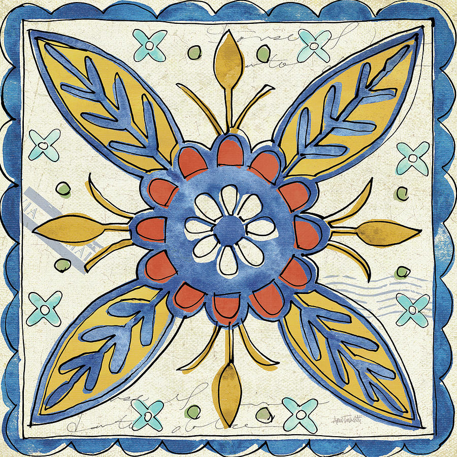 Flower Mixed Media - Tuscan Sun Tiles IIi Talavera by Anne Tavoletti