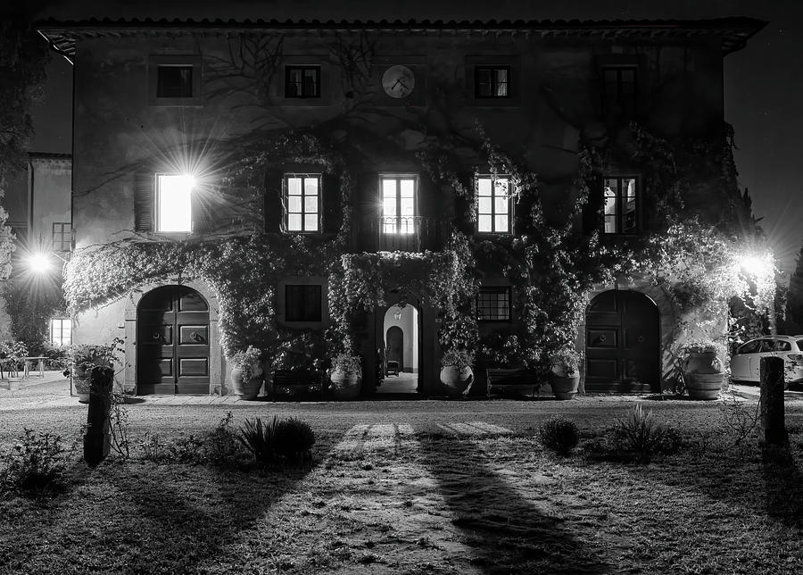 Tuscany Italy Villa Facade Bw Photograph