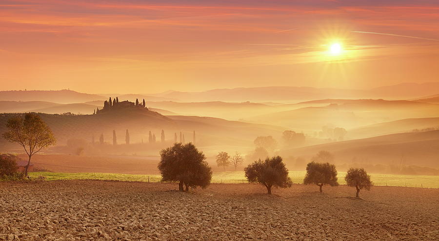 Tuscany, Landscape At Sunrise, Italy Digital Art by Jan Wlodarczyk
