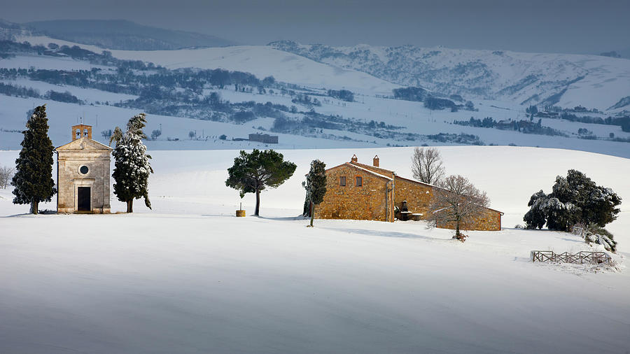 Winter Digital Art - Tuscany, Orcia Valley, Chapel, Italy by Massimo Ripani