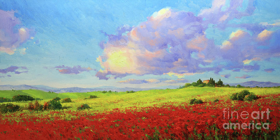 Tuscany poppies in bloom Painting by Gary Kim