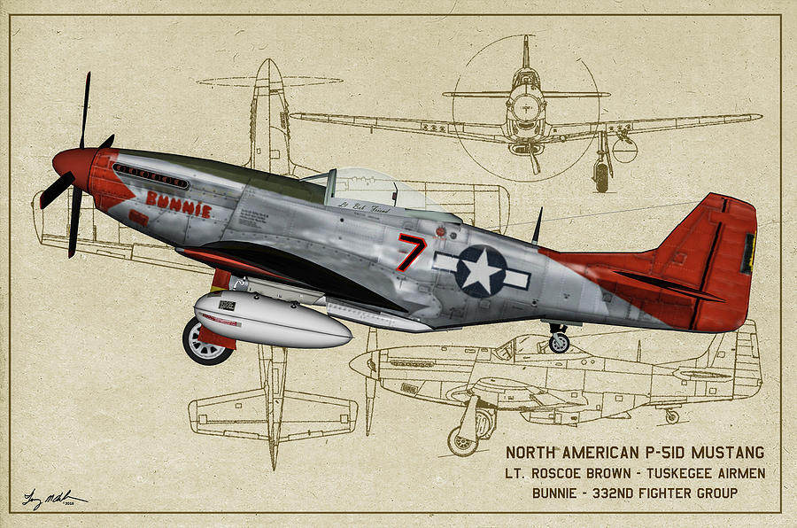 Tuskegee P-51 Mustang Bunnie - Profile Art Digital Art by Tommy Anderson