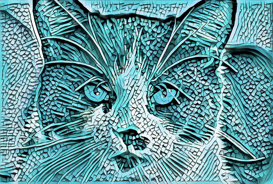 Tuxedo Cat Blue Digital Art by Don Northup