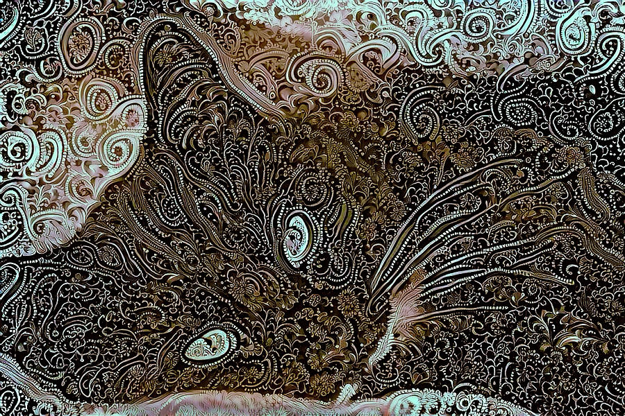 Tuxedo Cat in Brown and Blue Digital Art by Peggy Collins