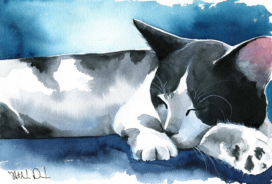 Cat Painting - Tuxedo Dream Cat Painting by Dora Hathazi Mendes
