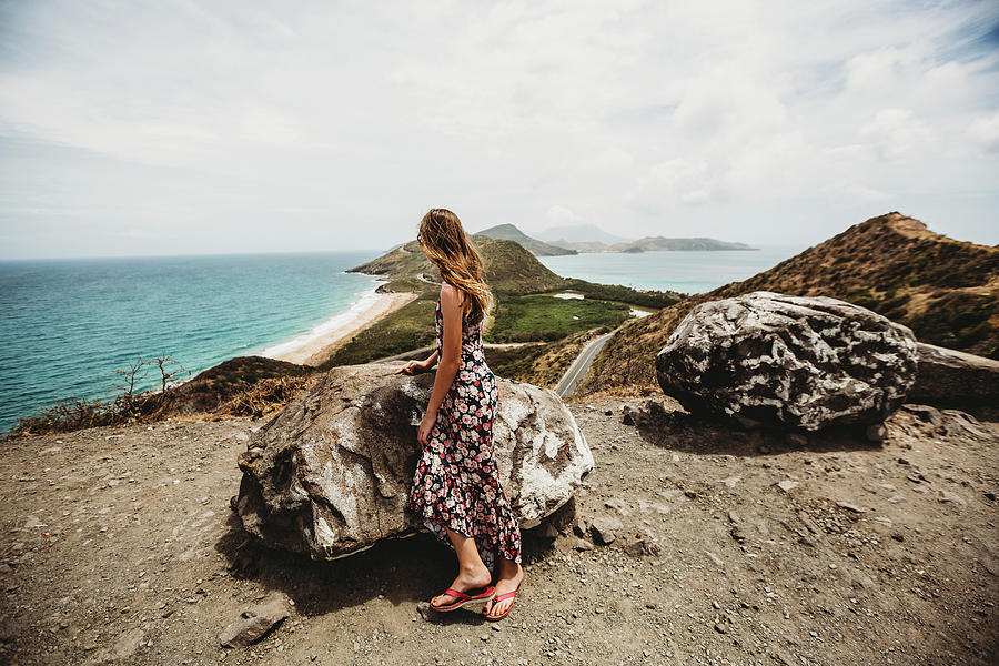 Paradise Photograph - Tween Girl Looks At The View Of St Kitts And Nevis Mountains by Cavan Images