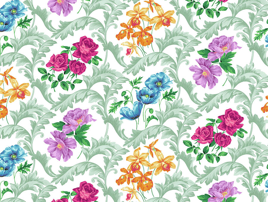 Flowers Digital Art - Twiggy Scroll Floral Pastel by Bill Jackson Flowers Digital Art - Twiggy Scroll Floral Pastel by Bill Jackson