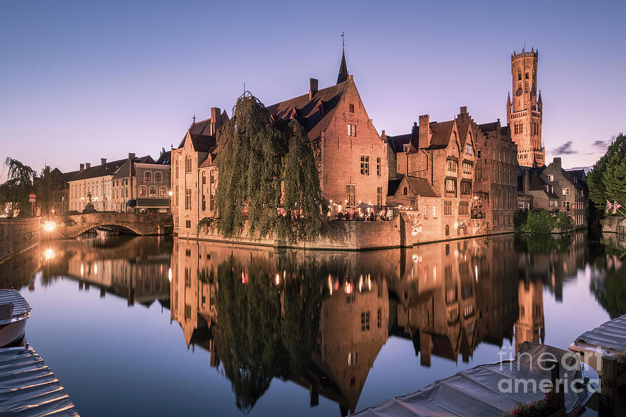 Twilight At Rozenhoedkaai, Bruges, Belgium Photograph by Philip Preston